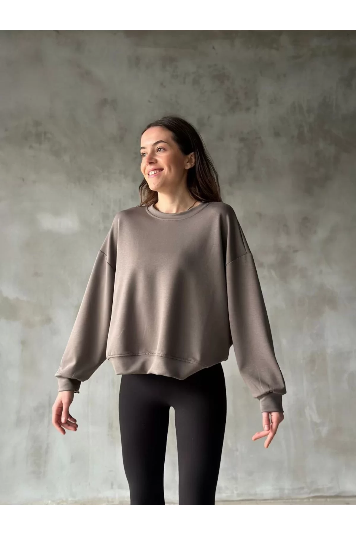 Modal Kumaş Bisiklet Yaka Sweatshirt - Gri