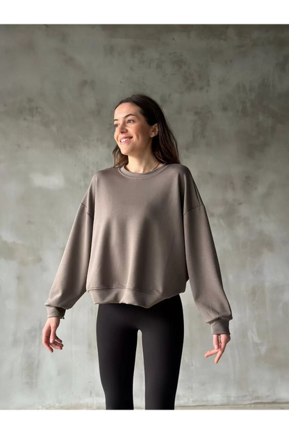 Modal Kumaş Bisiklet Yaka Sweatshirt - Gri