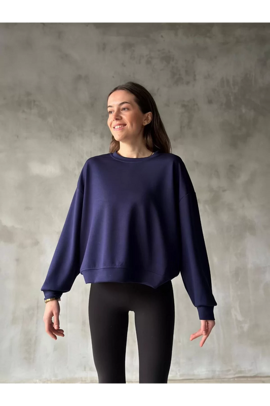 Modal Kumaş Bisiklet Yaka Sweatshirt - Lacivert