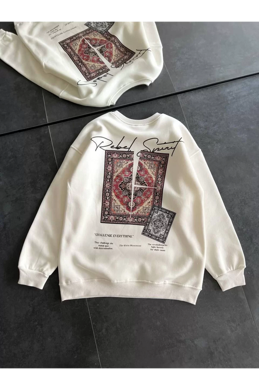 Kilim Baskılı Sweatshirt - Beyaz