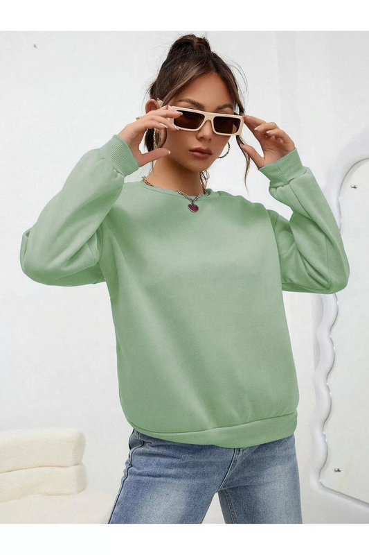 3 İplik Basic Bisiklet Yaka Sweatshirt - Mint Yeşili