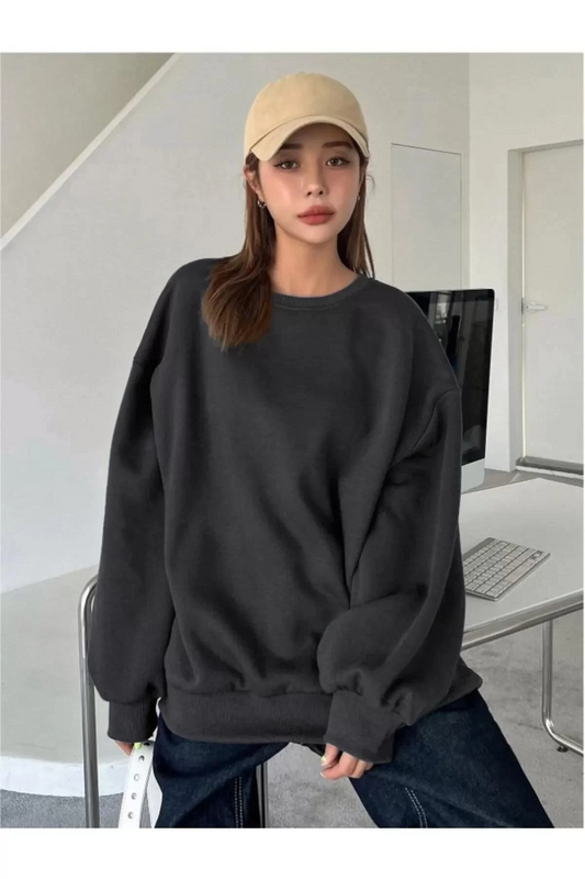 3 İplik Basic Bisiklet Yaka Sweatshirt - Siyah