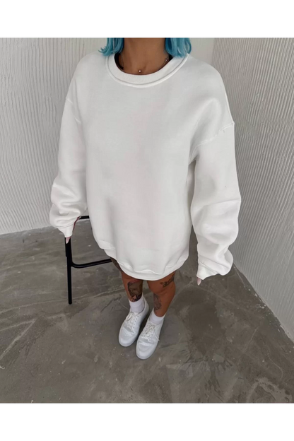 3 İplik Basic Bisiklet Yaka Sweatshirt - Beyaz